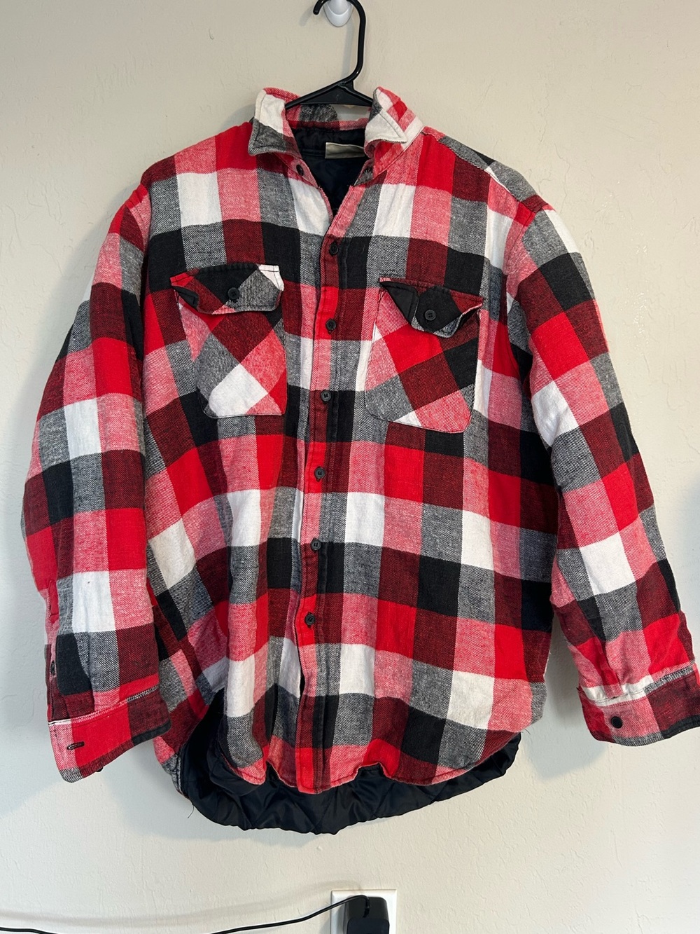 vintage Five Brother red white & black buffalo plaid quilted flannel jacket med